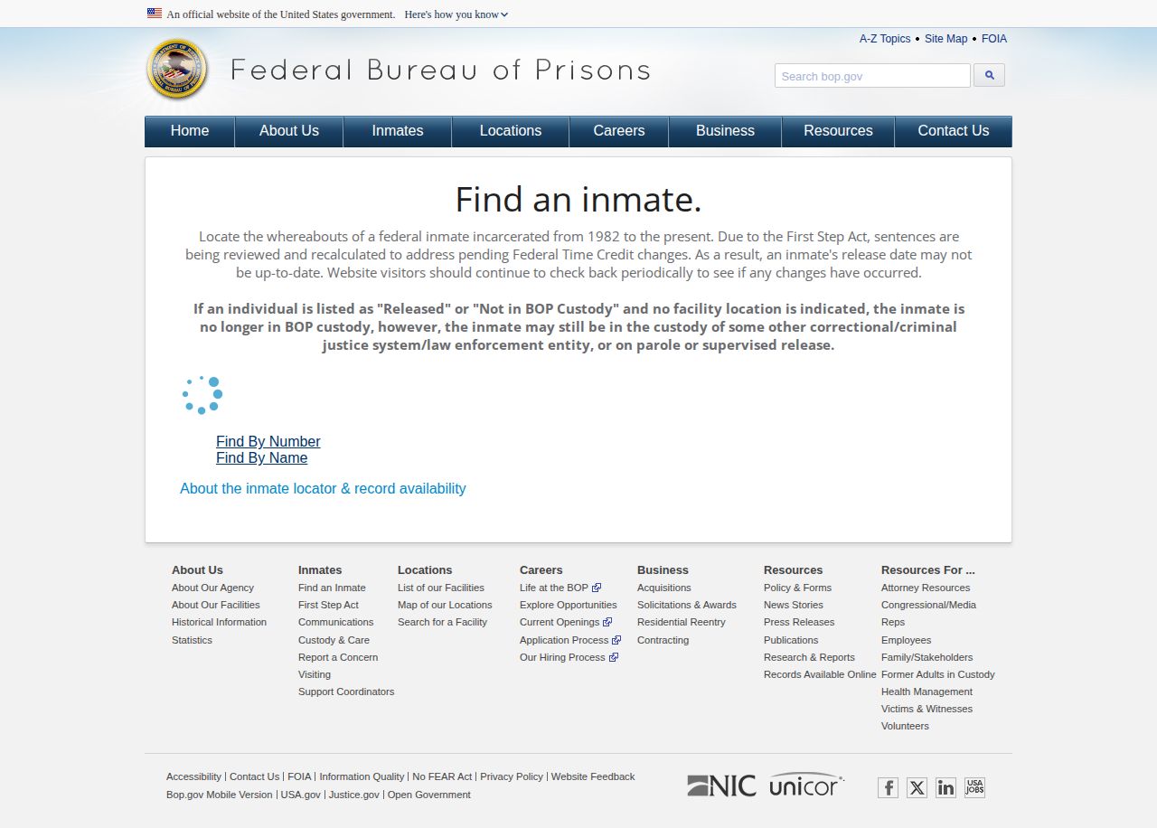 Federal BOP release lookup fields for a Wagoner County federal prisoner