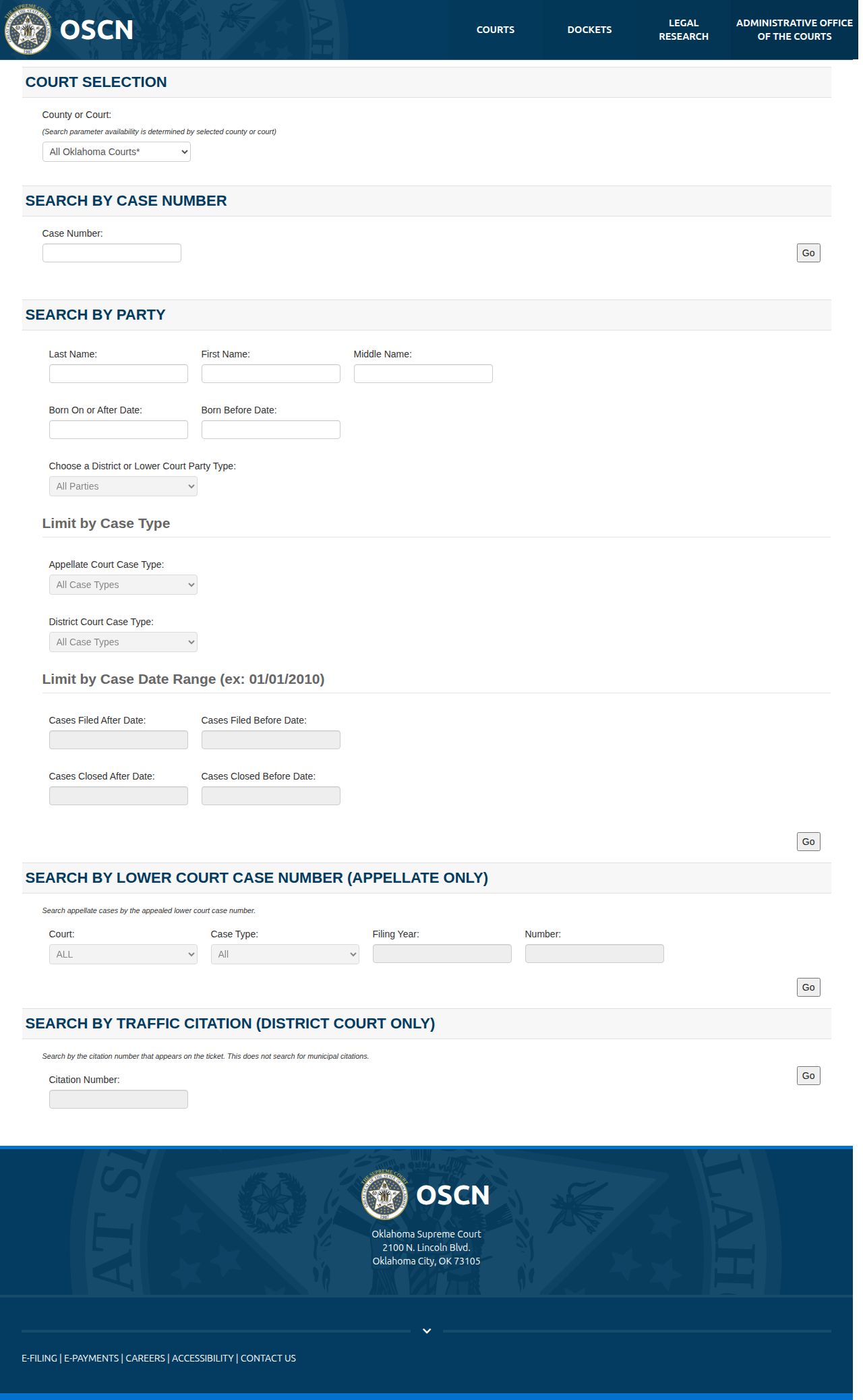 OSCN court case search fields used to verify a Wagoner County release order