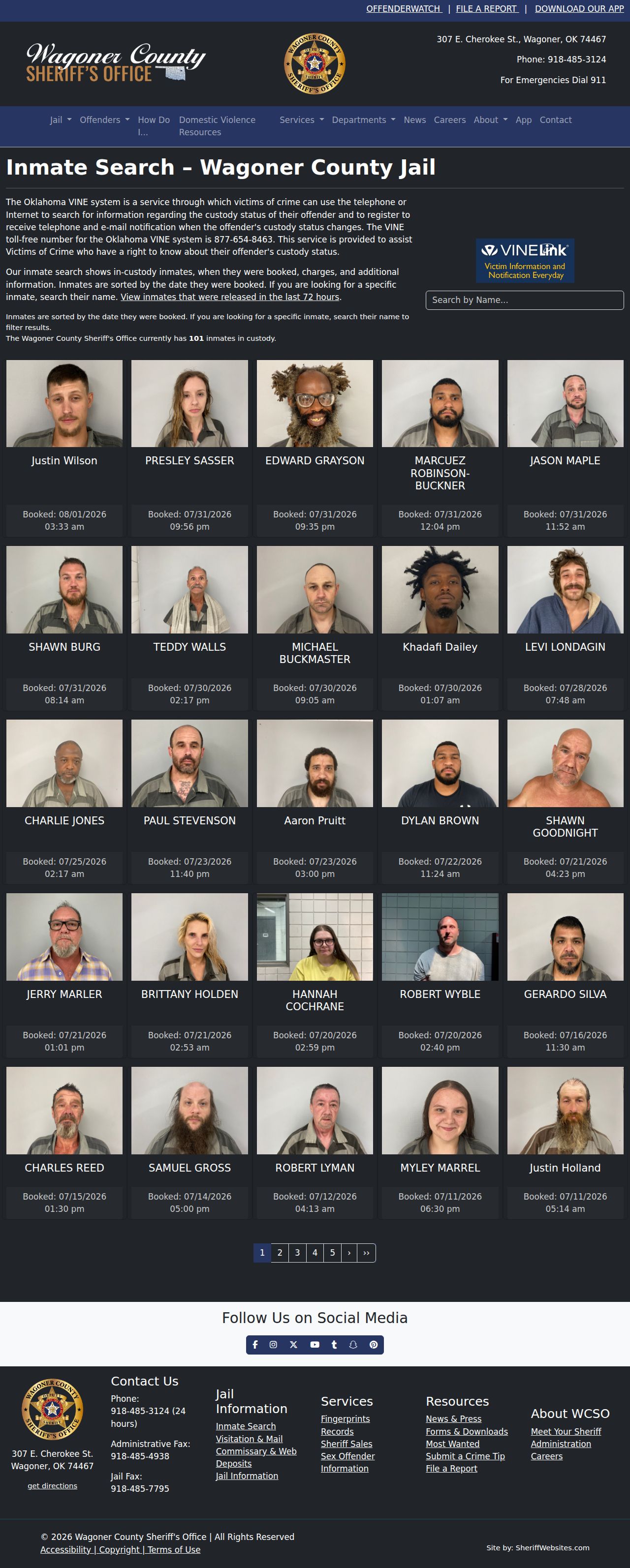 Wagoner County Jail in-custody roster and release search links